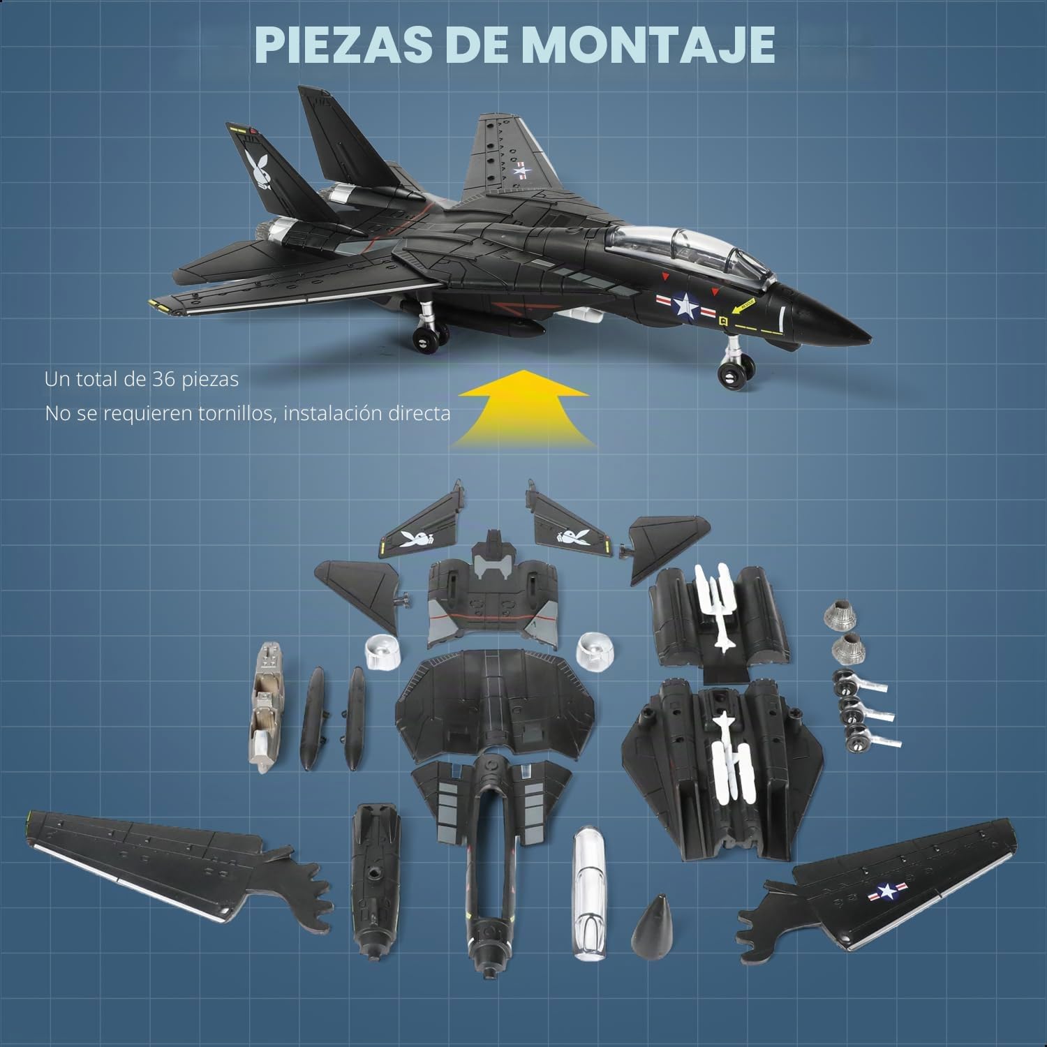 SEBUNAS Juego de Modelo de Combate F-14 Tomcat 1:72 a Escala Rápido de Construcción Kit de Montaje (Negro) Avión Militar F14 de Plástico Modelo de Aeronave con Soporte Regalo para Adultos (36 Piezas)