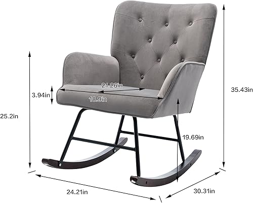 Miniatura 3 de HomVent Mecedora tapizada, moderna y cómoda silla mecedora de tela para guardería, respaldo alto con base de madera, silla mecedora para adultos y