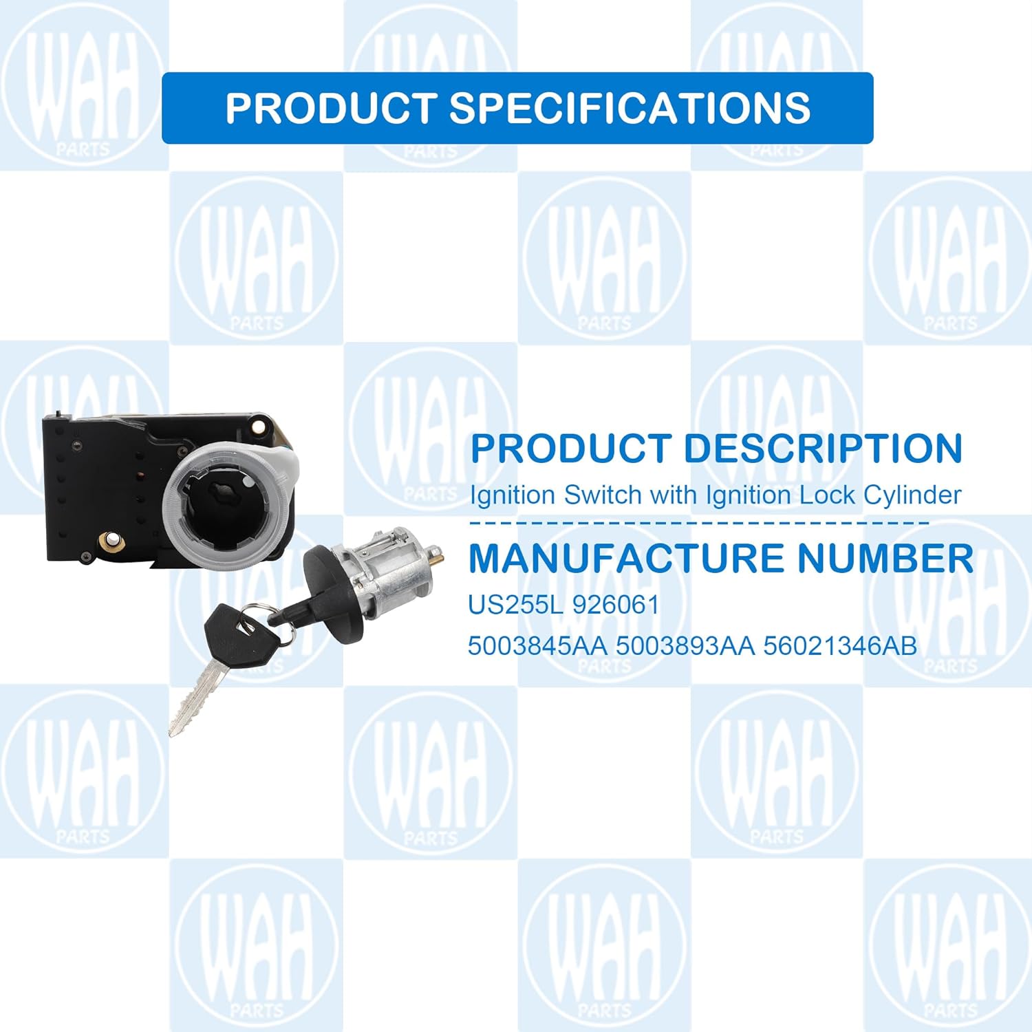 Ignition Switch with Ignition Lock Cylinder Compatible with 1997-2001 Dodge Ram1500 1997-1998 Jeep Grand Cherokee 1997-2000 Dodge Dakota US255L 56021346AB