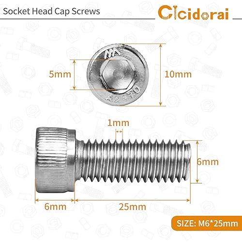 Miniatura 2 de Tornillos de cabeza hueca M6-0.039 x 0.984 in, acero inoxidable 304 (A2-70), accionamiento de enchufe Allen, acabado brillante, roscas de máquina