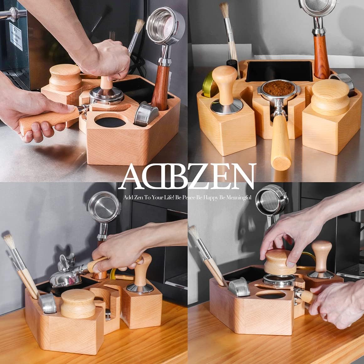 Coffee Filter Tamper Holder Wooden Espresso Machine Coffee Bar Accessories 8 in 1 Espresso Tamper Mat Stand Holder Tamping Station with knock box (51/54mm))