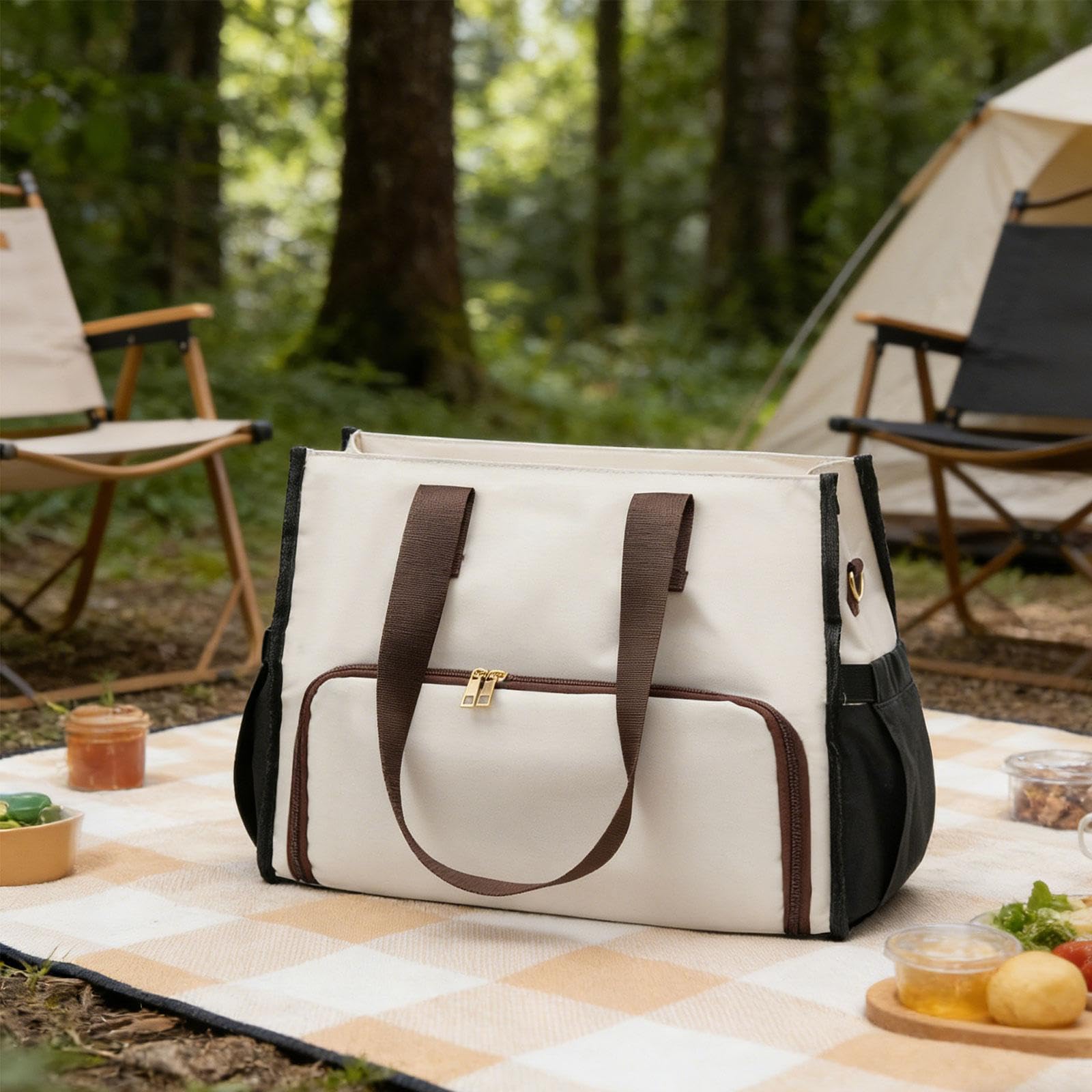 Amagogo Bolso de Mano para Mujer, isotérmico, Tipo, Multifuncional, de Gran Capacidad, Ideal para Viajes y Oficina, Negro Blanco Marrón