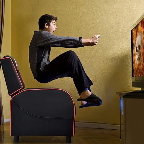 Miniatura 8 de BUSHLY - Silla reclinable ajustable para juegos, sofá individual de masaje estilo carreras con reposacabezas y almohada lumbar, sillón reclinable de