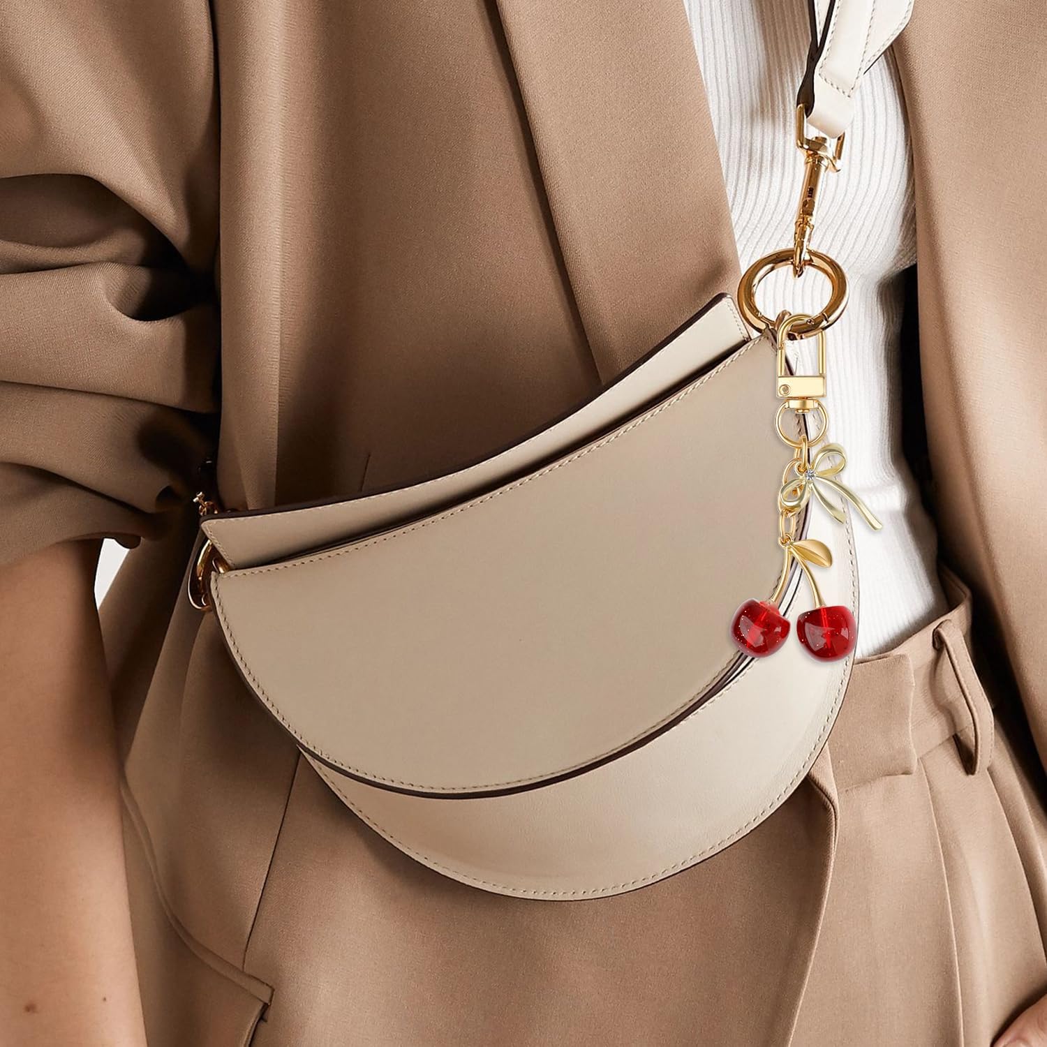 4PCS Cherry Keychain Pendants, Pink and Red Cute Bag Charms Keychain Hanging, Cute Cherry Charm for Purse Handbags Accessories - Image 6