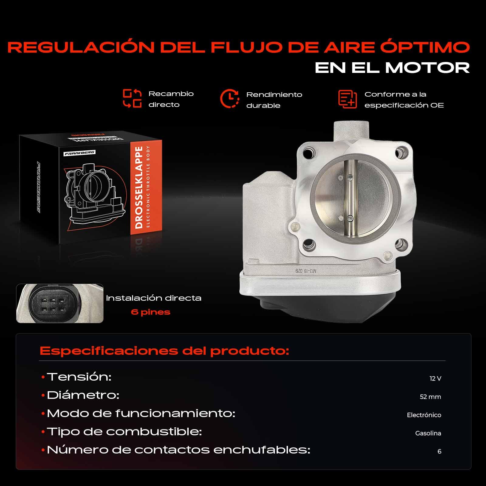 Frankberg Válvula de mariposa cuerpo de mariposa 6 Polos 036133062 | Compatible con: Polo 9A 9N, Golf IV Variante 1J5, Arosa 6H1, Fabia I Saloon 6Y3, Variante B.o.r.a 1J6, L.u.p.o 6E1 6X1