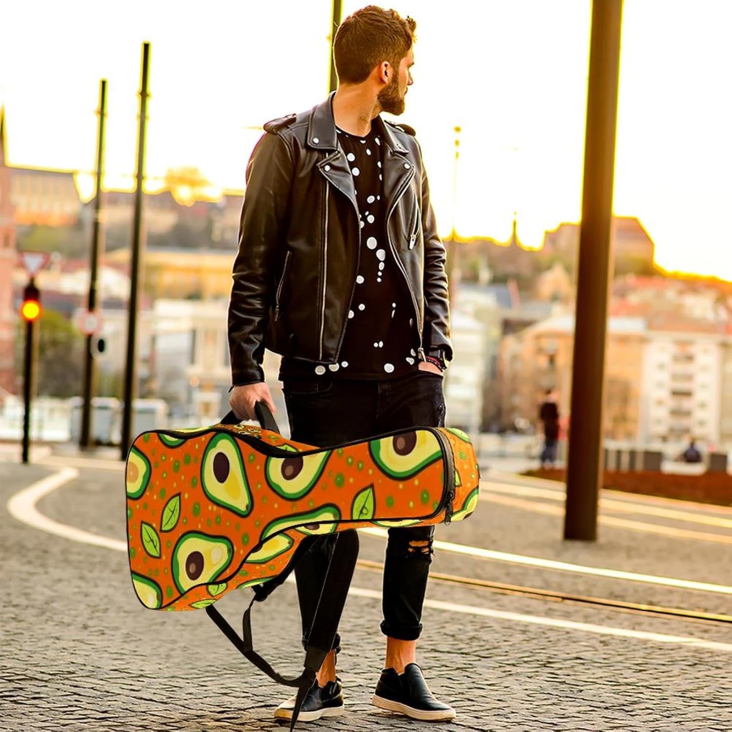40/41/42-inch Green avocado Acoustic Guitar Bag With Adjustable Shoulder Strap And 2 Storage Bags. Guitar Bag With Back Hanging Loop, Electric, and Classical Guitars