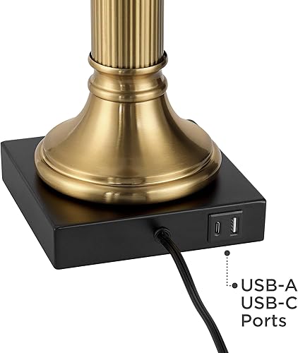 Miniatura 6 de Possini Euro Design Wynne - Juego de 2 lámparas de mesa auxiliares de lujo tradicionales de 30 pulgadas de alto, dos puertos USB, metal dorado, lino
