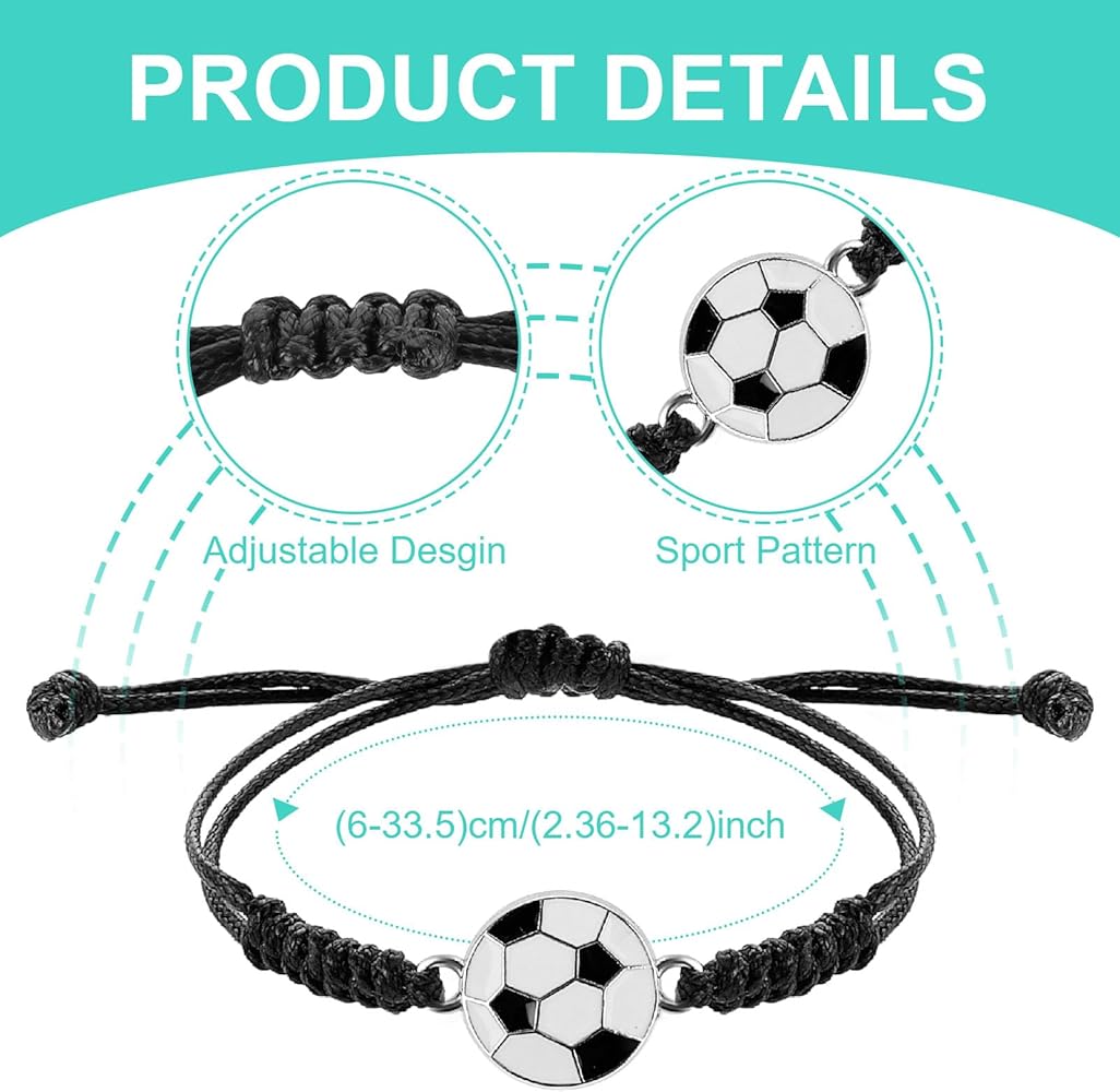 Soccer Bracelets 24-Pack Sports Charm Bracelets Adjustable