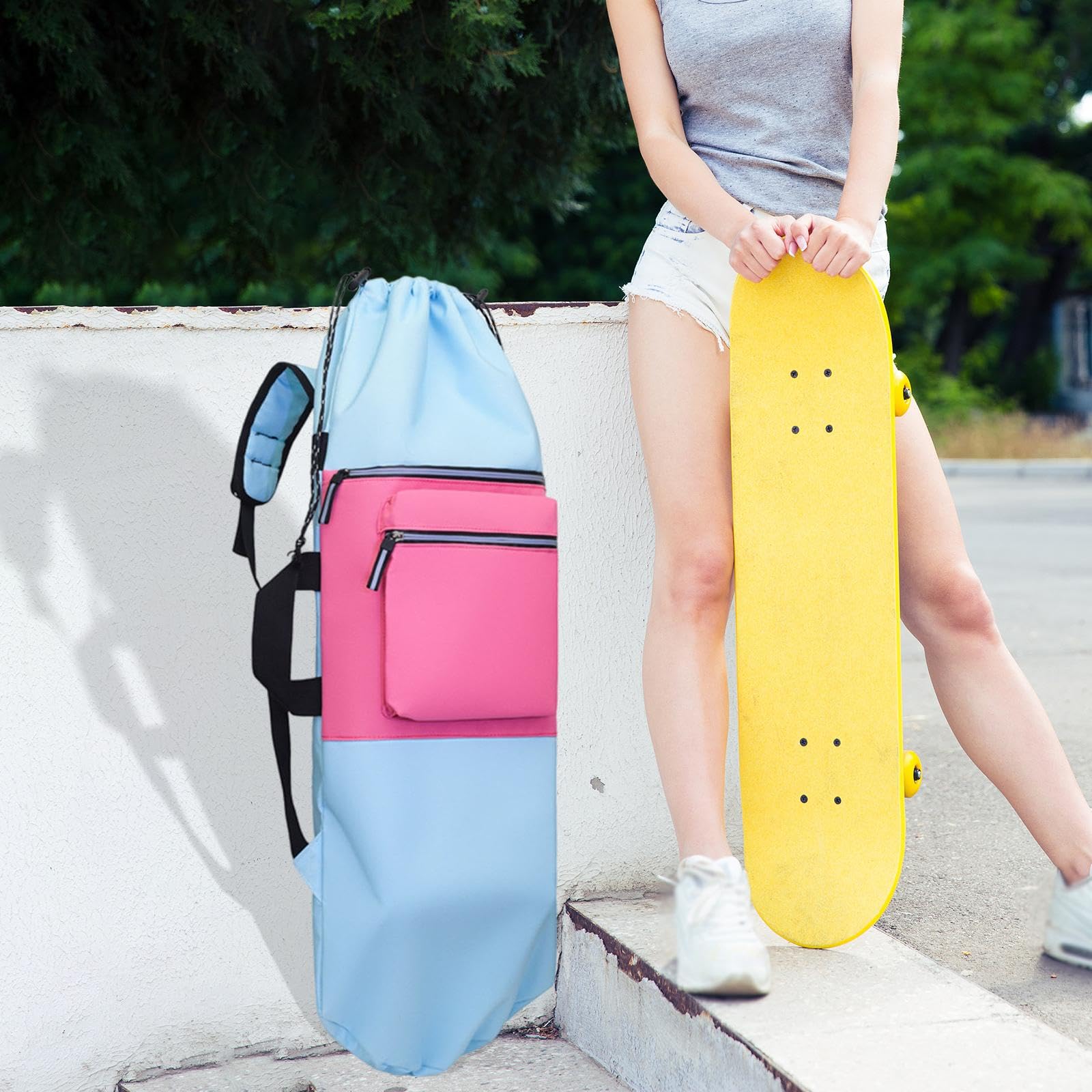 Sac à Dos de Skateboard avec Fermeture à Cordon, Organisateur léger et Bretelles réglables pour Les activités de Skate et de Plein air