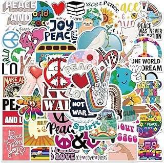 Love World Peace Stickers |50 Pcs Peace Love Waterproof Vinyl Decals for Water Bottles Laptop Luggage Cup Computer Mobile Phone Skateboard Guitar Helmet Snowboard Décor