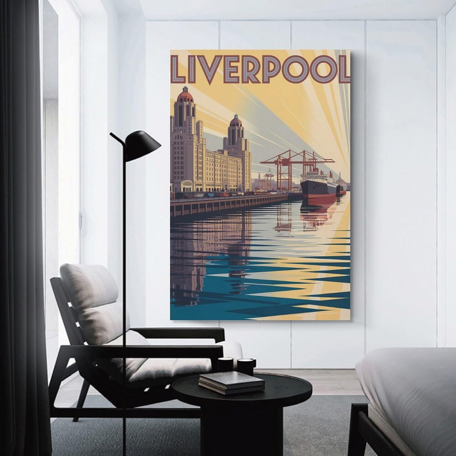 Junmoney Liverpool Cityscape Vintage Travel Canvas Wall Art, 16x24inch(40x60cm), for Bedroom Decor, Cosy Corners Or Studios, Stylish Decor for A Restful Room Update