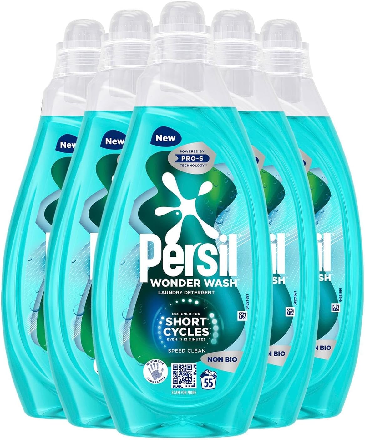 – Persil Wonder Wash Liquid Detergent Stain Removal Designed for Shortest Cycles Even in 15 Minutes Fast Acting Formula with PRO-S Technology 55 Washes 1.485 Litre, 5 Pack (Speed Clean)