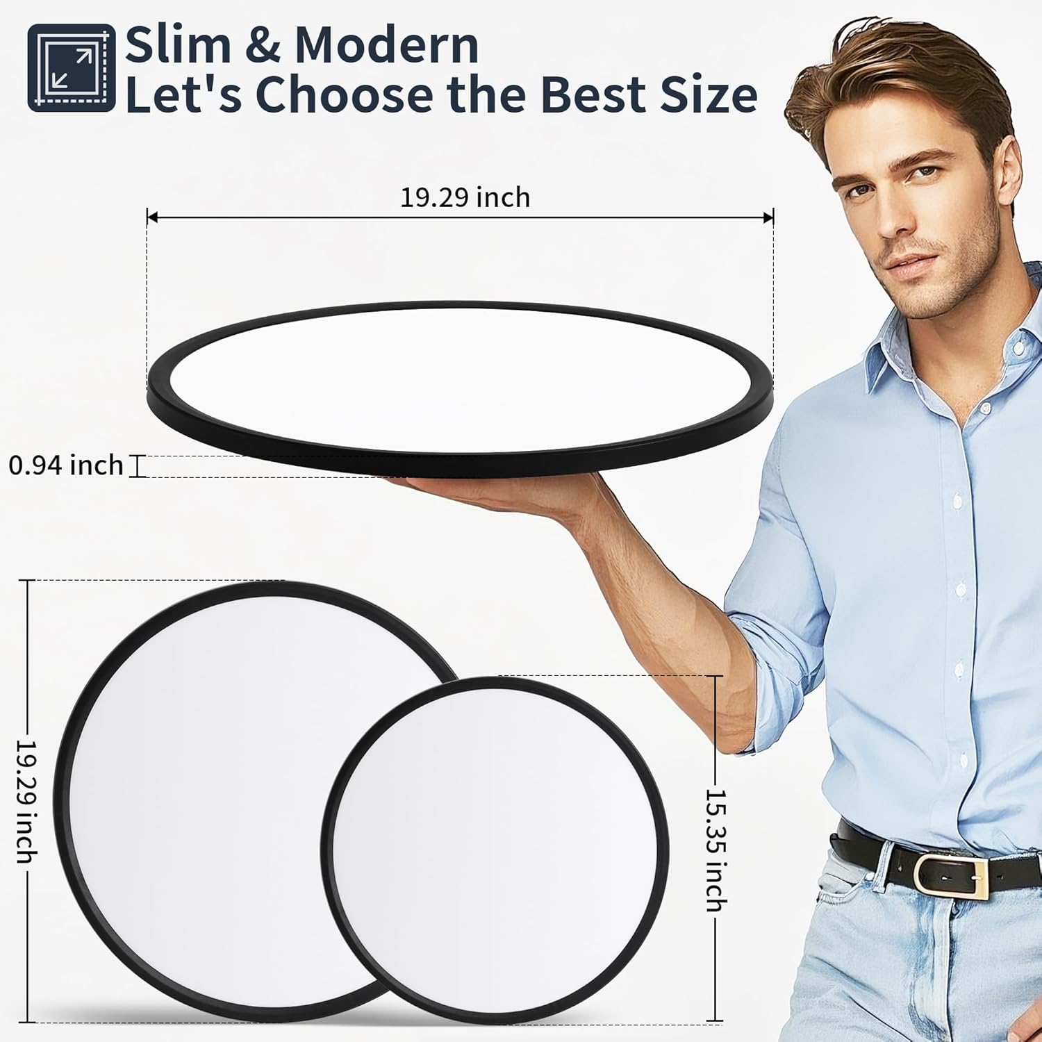 19 Inch Flush Mount Ceiling Light with Night Light, 45W 4500LM, Dimmable LED Ceiling Lights Fixture with Remote Control, 3000K/4000K/6500K Selectable, Slim Bright Bedroom Light Fixture, Round Black