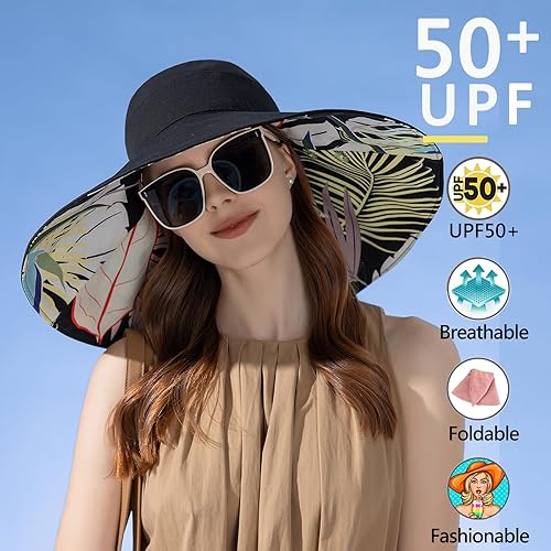 Miniatura 2 de KEYDUACU Sombreros de ala ancha para mujer, sombrero de playa plegable de doble cara, sombrero de jardinería, sombrero de viaje, sombrero de