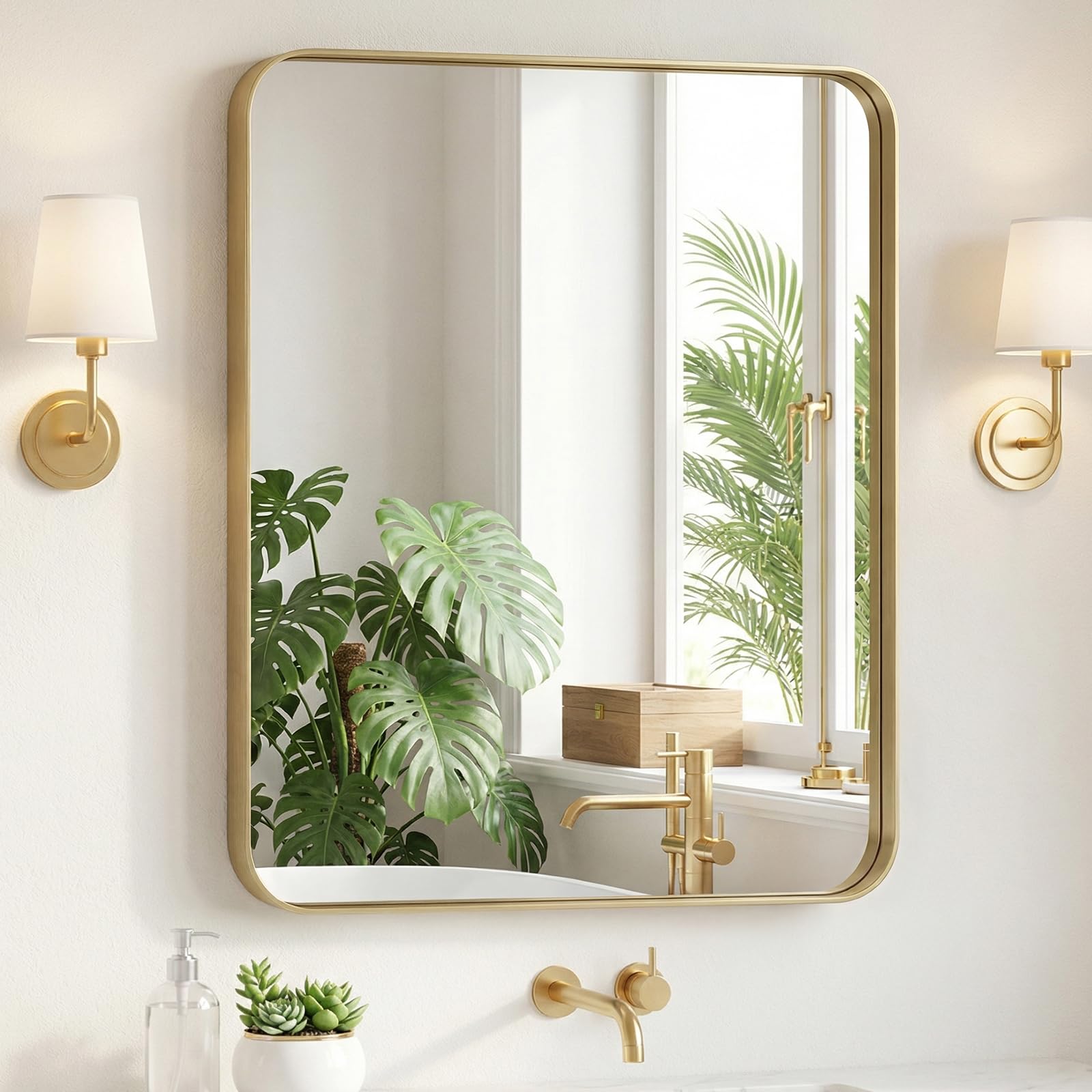 Sweetcrispy Bathroom Wall Mirror 36x30 Gold
