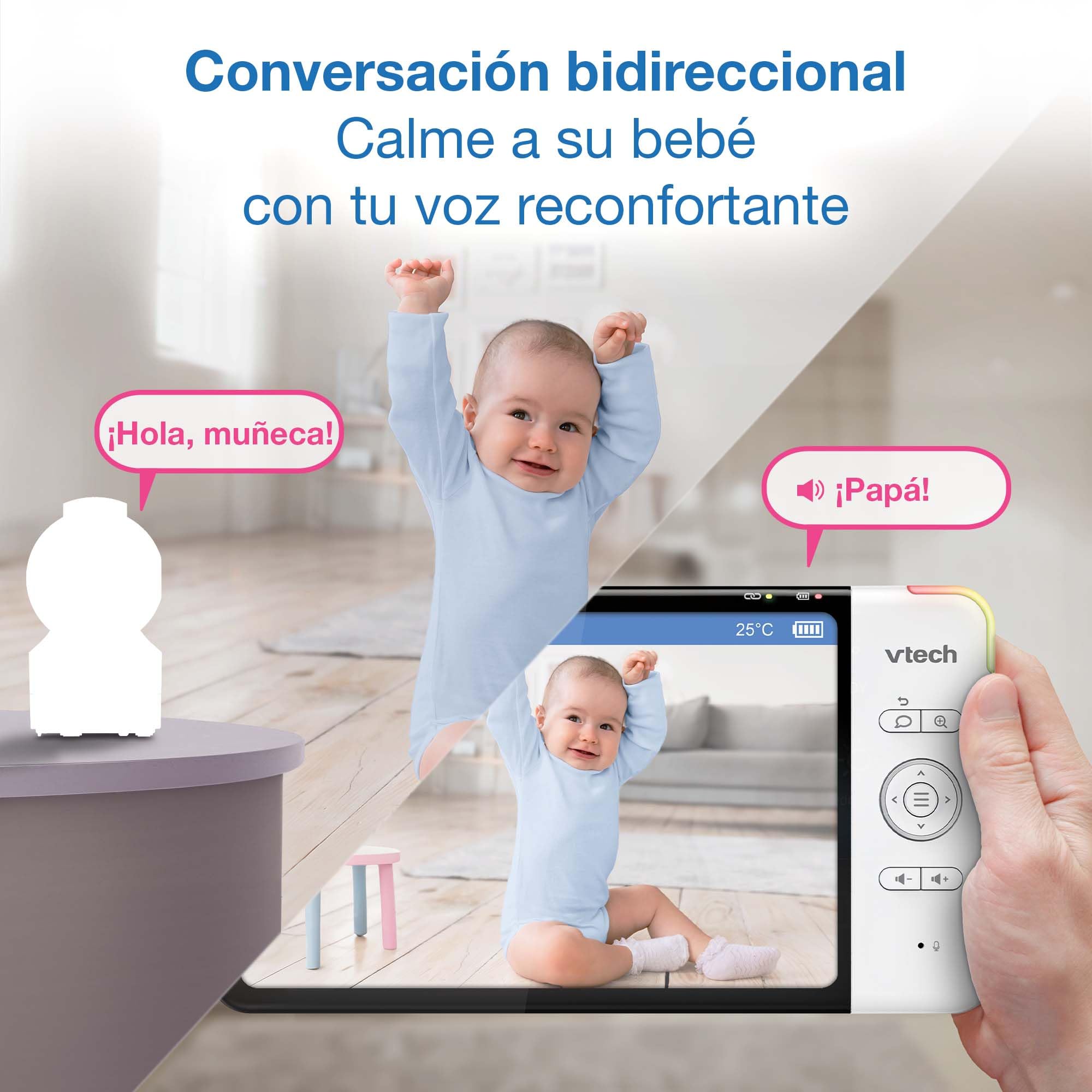 VTech Inteligentna elektroniczna niania z kolorowym ekranem HD 7", Wi-Fi, 2 kamery z kamerą FHD 1080p, darmowa aplikacja, funkcja pochylania zoomu, kołysanki, uspokajające dźwięki, funkcja domofonu