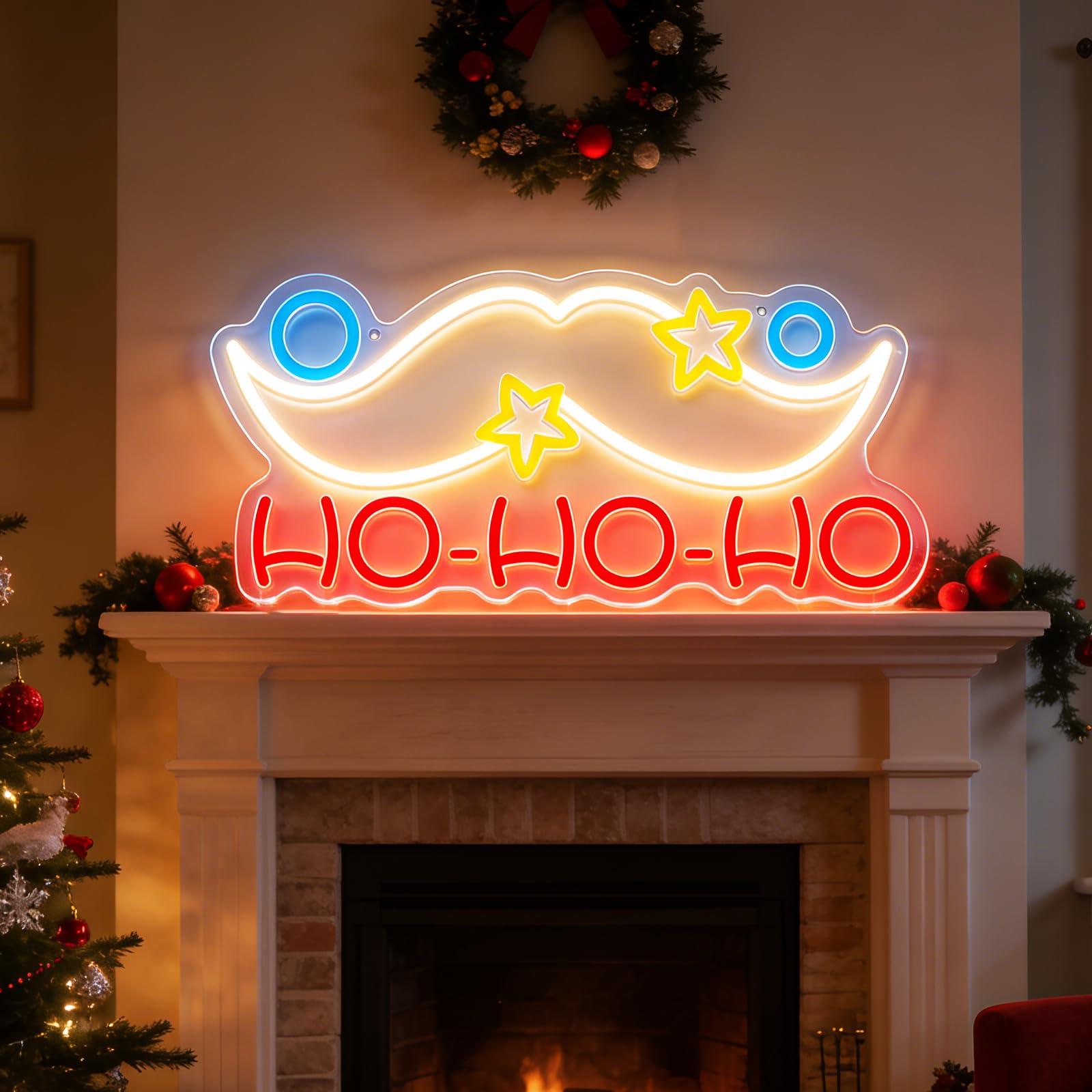 HO-HO-HO neonowy znak LED, zasilany przez USB, bożonarodzeniowa lampa z brodą Świętego Mikołaja, montowana na ścianie, dekoracja bożonarodzeniowa, świąteczna impreza, dekoracyjne światło z prezentem