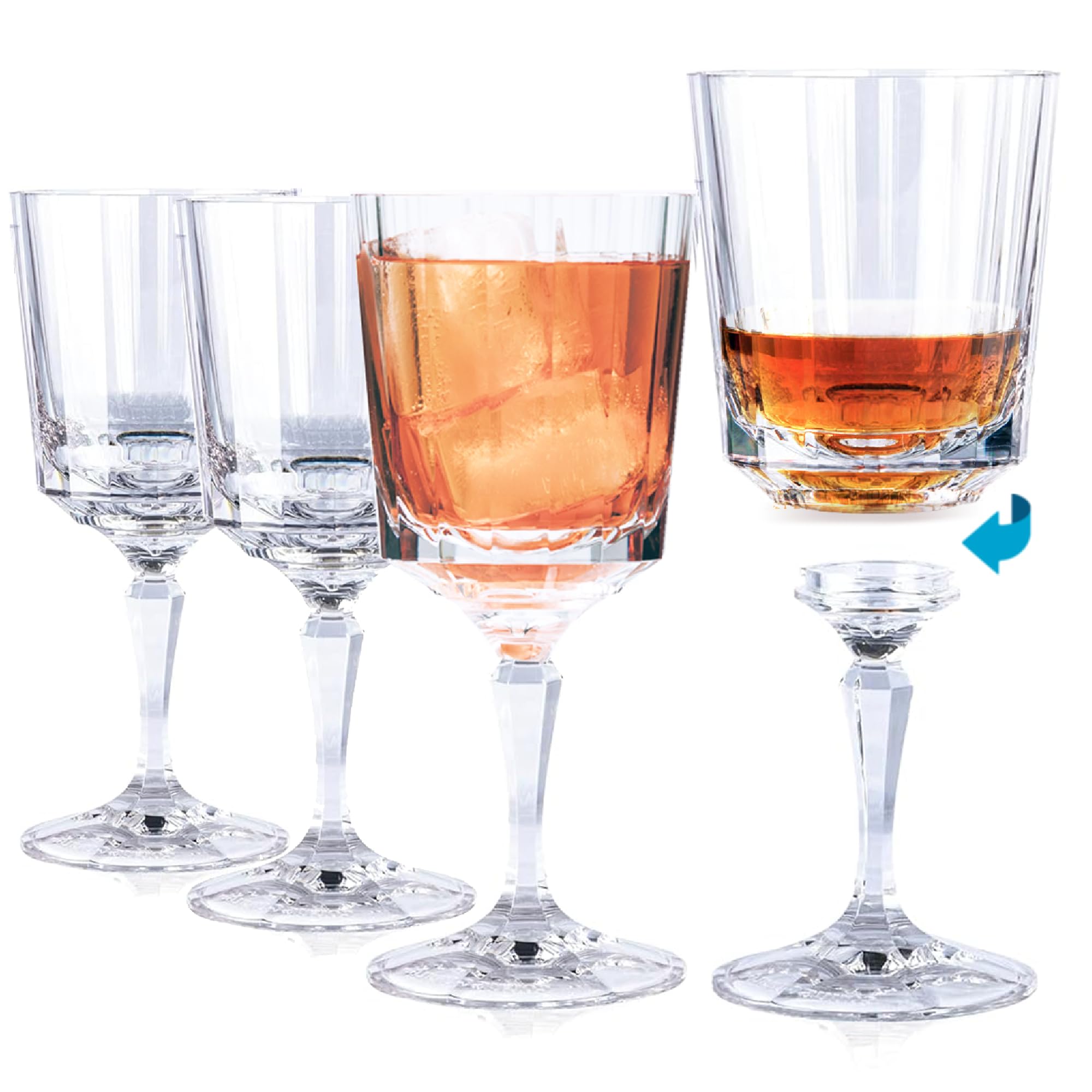 Wiederverwendbares Weinglas mit feinen Linien, abnehmbarer Stiel, Cocktailglas und Whiskybecher, 284 ml.