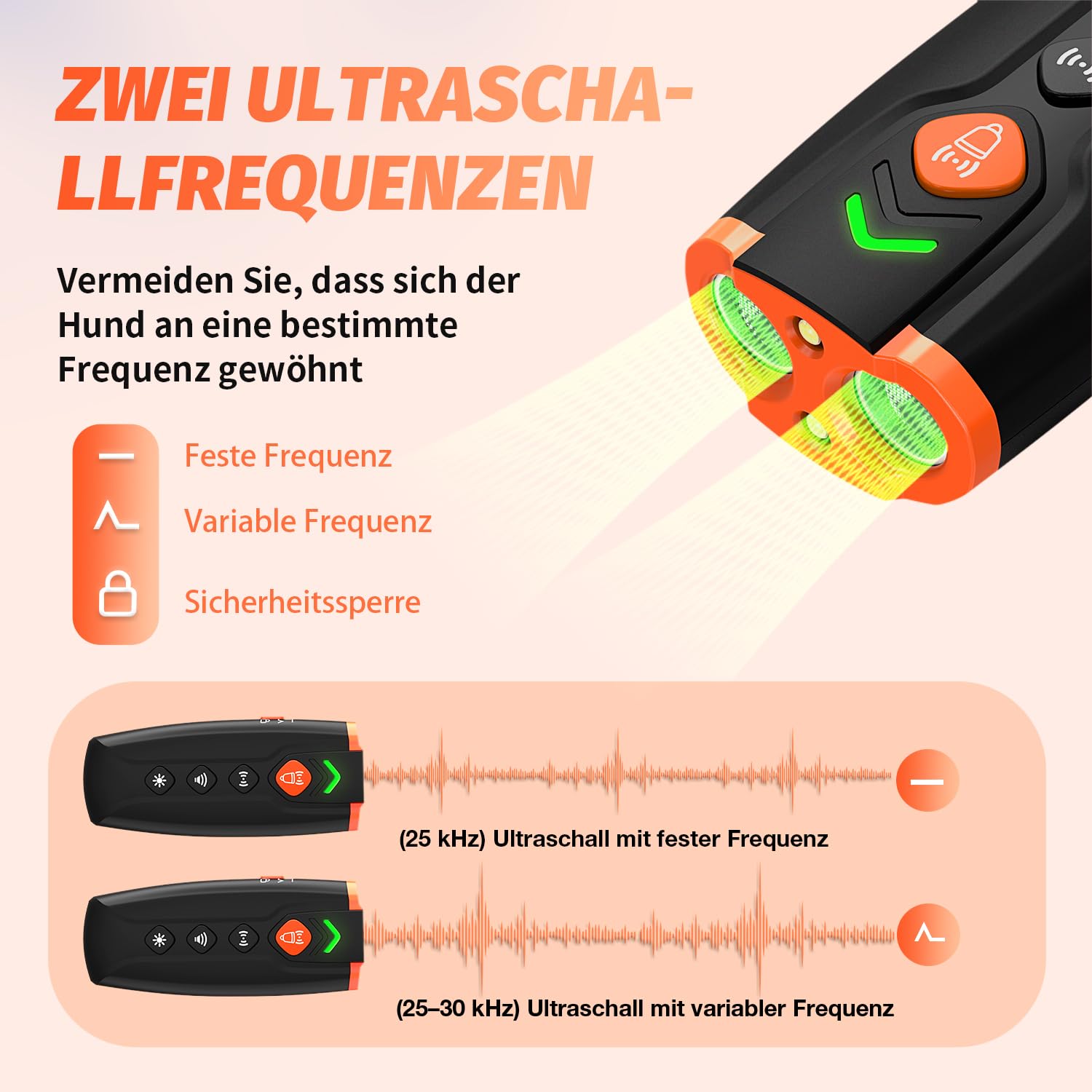 Appareil anti-aboiement à ultrasons rechargeable avec 4 fréquences réglables et lampe de poche LED pour chiens de petite et grande taille