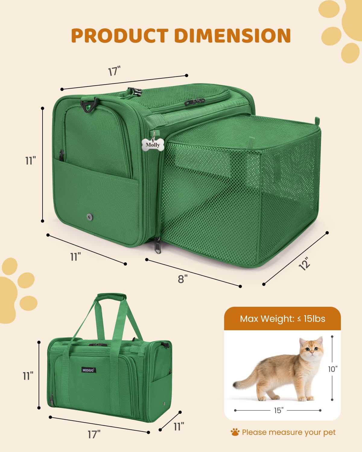 MIDOG Cat Carrier Soft for Small to Medium-Sized Cats,Up to 25 Lbs, TSA Airline Approved Soft Sided Pet Carrier - image 8
