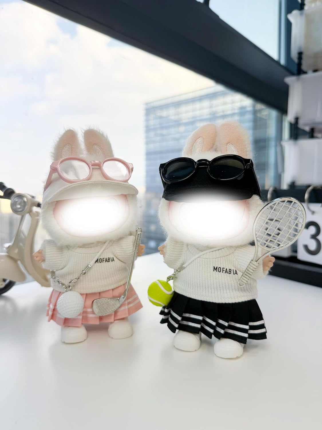 Clothes for 17cm Doll, 7 Pcs Set Doll's Clothes Tennis Sports Outfits, Luxury Shirt Skirt Dress Hat Glasses Shoes, Stylish Adorable Dolls Clothes Accessories (No Doll) (Tennis Black)