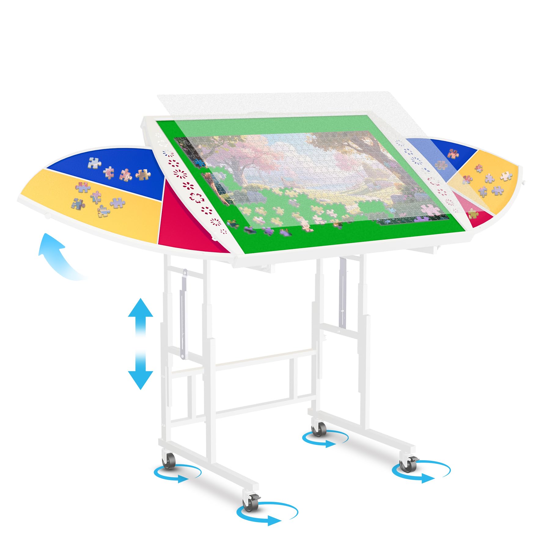 Photo 1 of 1500 Pieces Tilting & Rotating Puzzle Table with 6 Drawers & Cover, 38.8"x24" Adjustable Metal Puzzle Table with 5 Tilt Angle & 10 Height Adjustment, Portable Puzzle Tables with Legs for Adults
