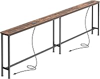 Vista 21 de SUPERJARE - Mesa de sofá con 2 tomas de corriente y puertos USB-C, mesa consola estrecha de 5.9 pulgadas con almacenamiento, extralarga, para Roble