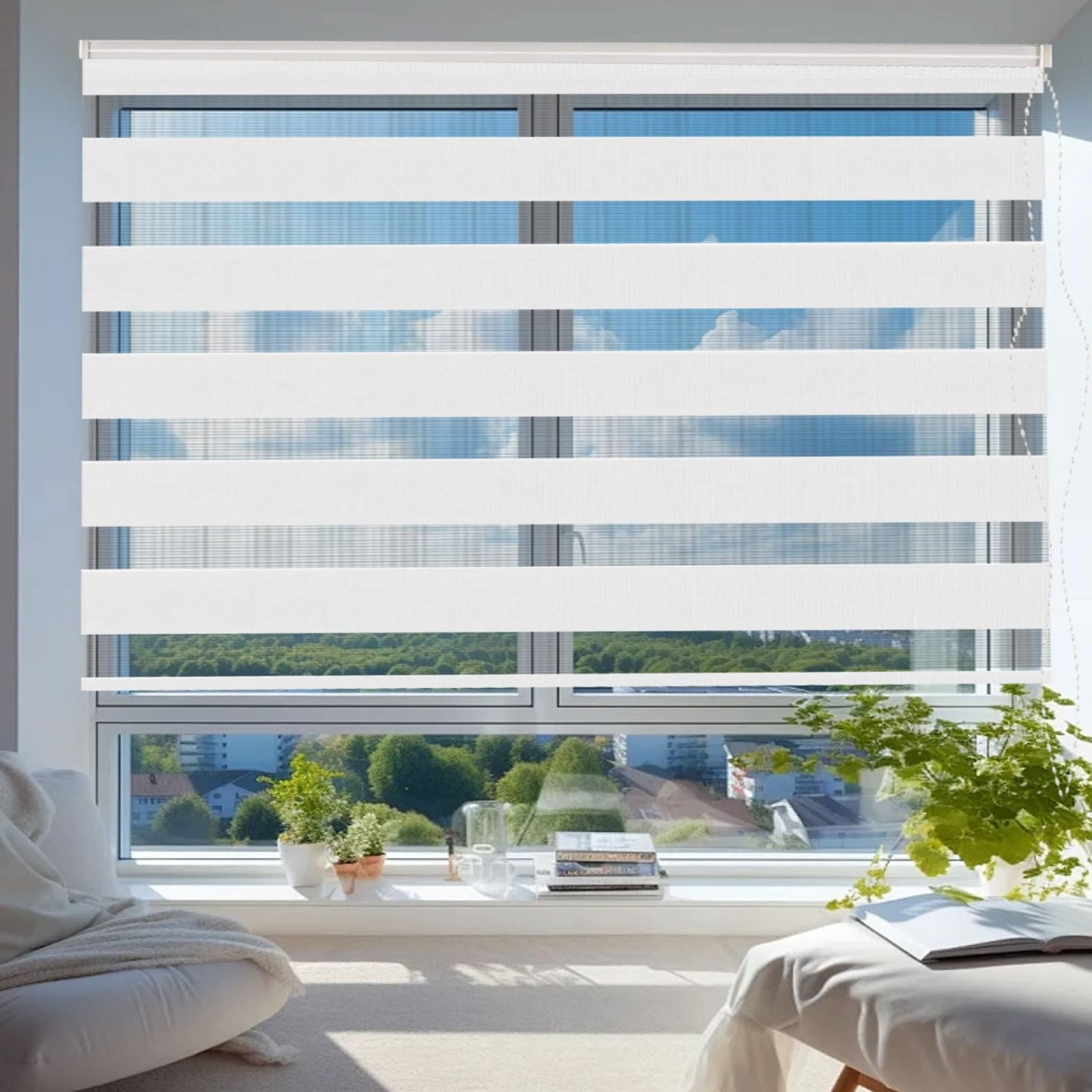 Blackout Roller Blinds 85 x 320 cm UV Protection Light Filtering Thermal Roller Blind Easy to Install Fittings Included for Windows Room Darkening, Biały