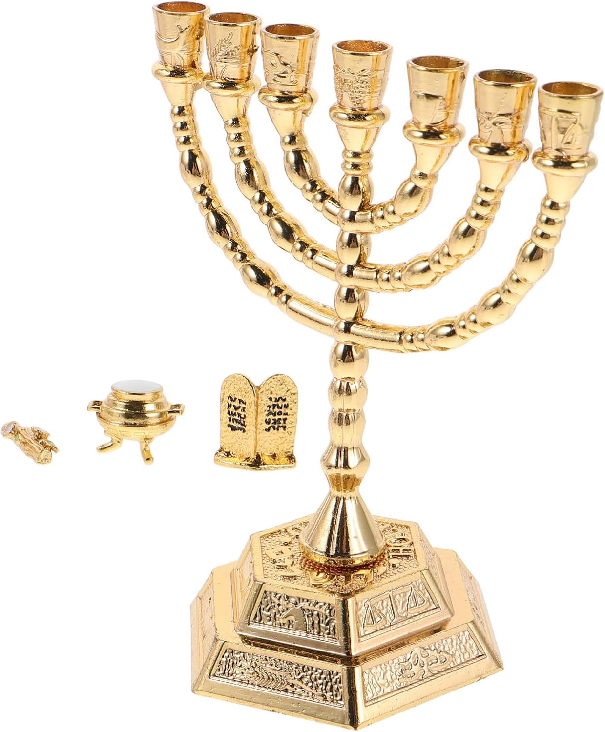 Decorative 7 Branch Menorah Candle Holder for Hanukkah and Shabbat, Zinc Alloy Material with Elegant Traditional Jewish Artistry, for Mantelpiece or Prayer Rooms