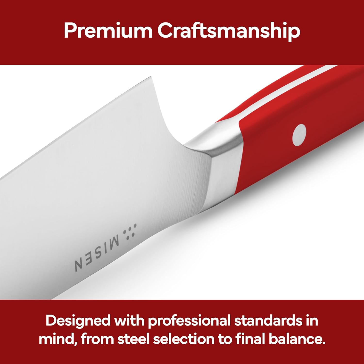 Misen Japanese Santoku Chef Knife - 7.5 Inch High Carbon Stainless Steel - Classic Japanese Knife Design for Cutting, Slicing, and Chopping - Razor Sharp Japanese Style Kitchen Knife, Red