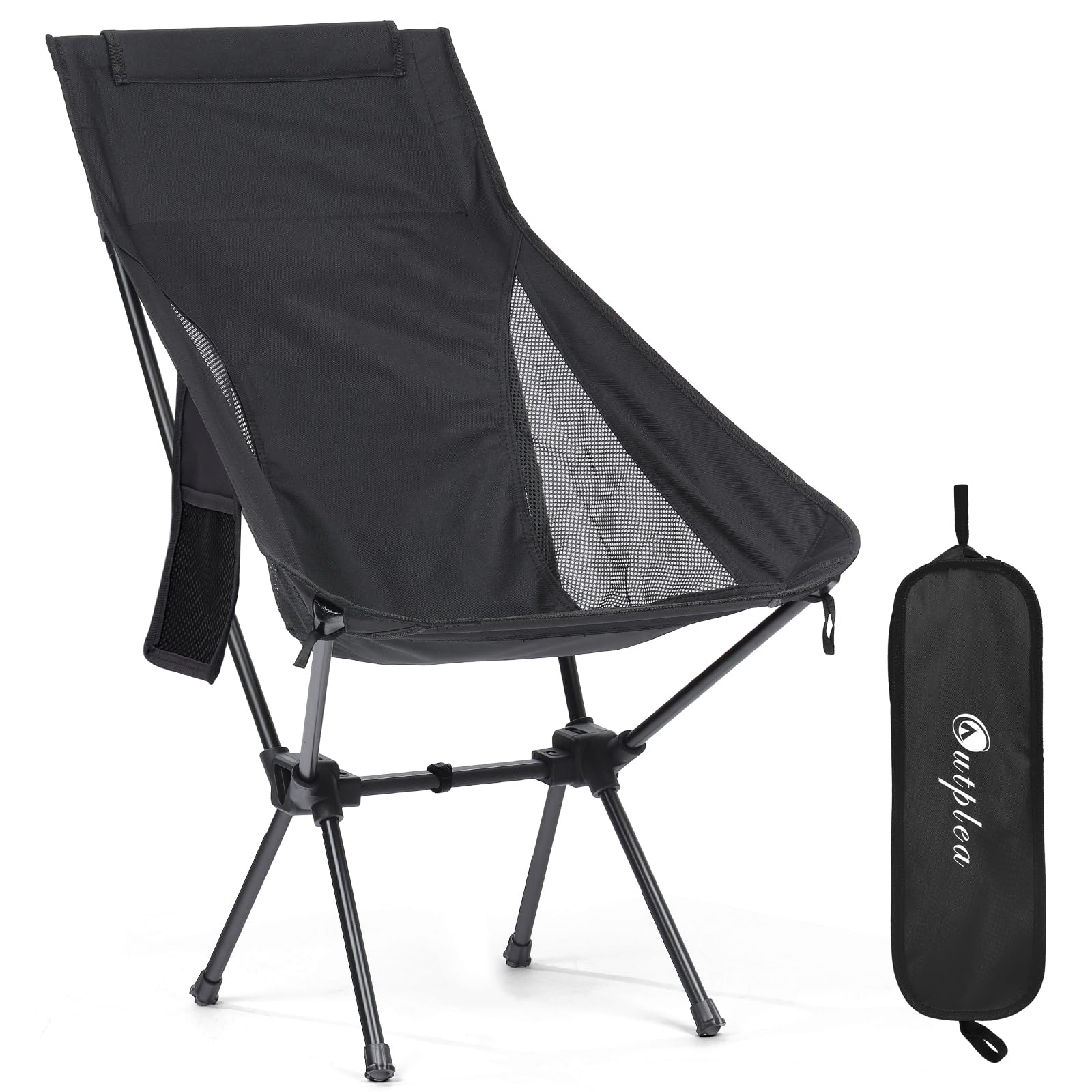Sedie Campeggio Pieghevole con Schienale Alto, Sedia Spiaggia Leggera con Borsa da Trasporto, Sedia Pieghevole Compatta da Esterno Pesca Mare Giardino, Negro