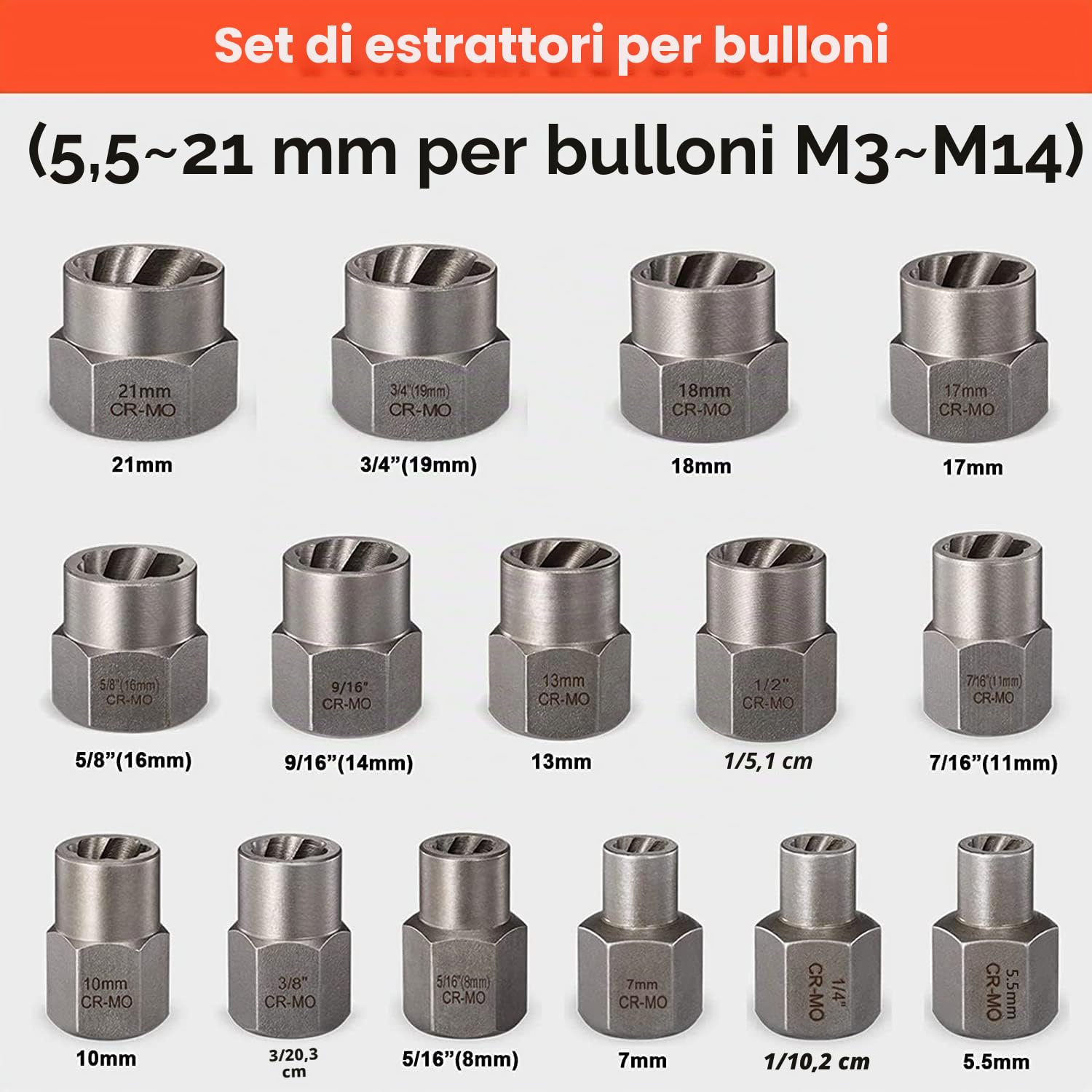 Set di estrattori per viti danneggiate, 2-21 mm, estrattore per viti spelate da 39 pezzi, estrattore per dadi ad alette per la rimozione di bulloni, dadi e viti danneggiati, arrugginiti e arrotondati