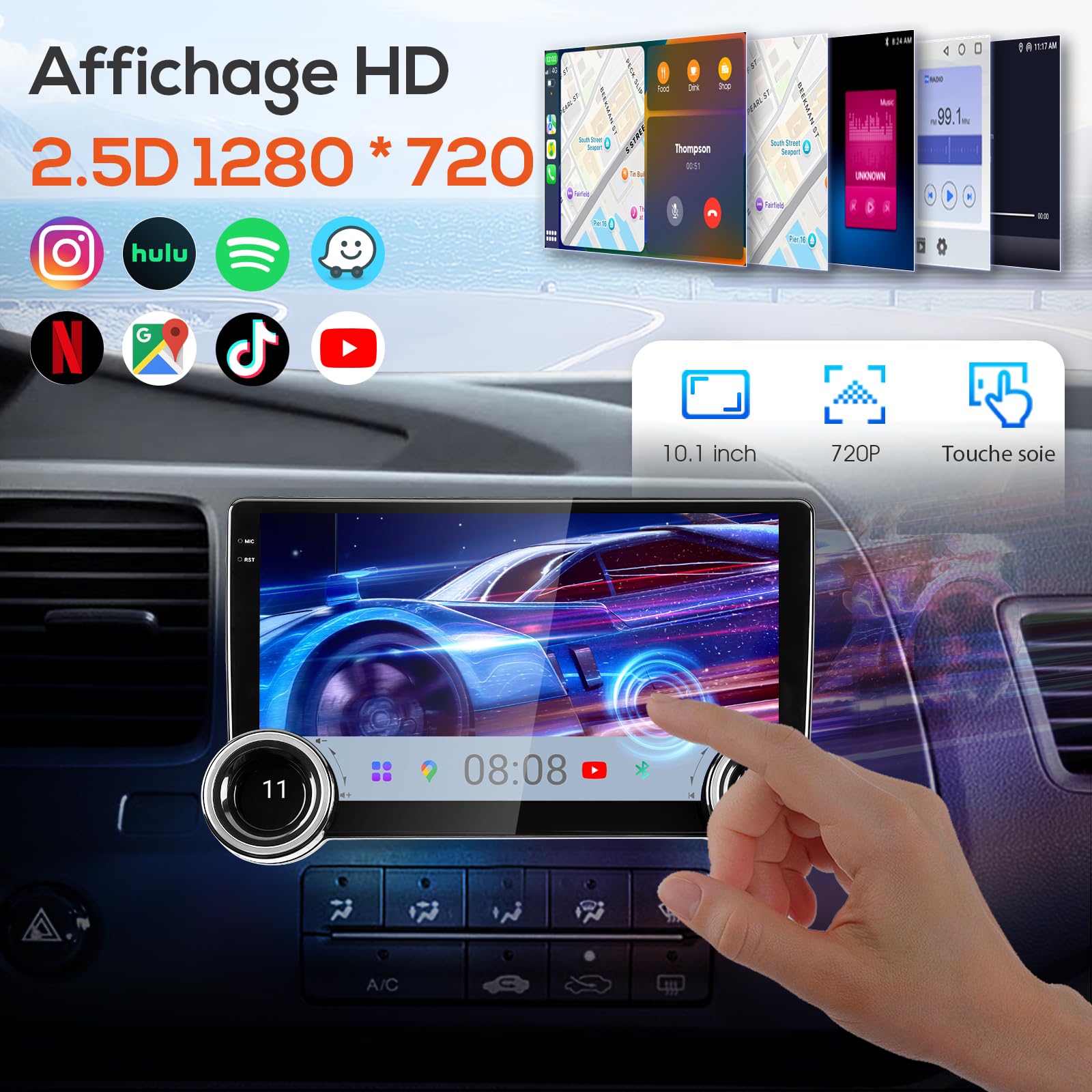 Haudio 2 Din Autoradio avec CarPlay Sans Fil et Android Auto, 10.1 Pouces Autoradio Bluetooth avec Caméra Arrière, Lien Miroir, AM/RDS/FM, Compatible avec Toutes les Voitures avec Double Bouton 2+64Go