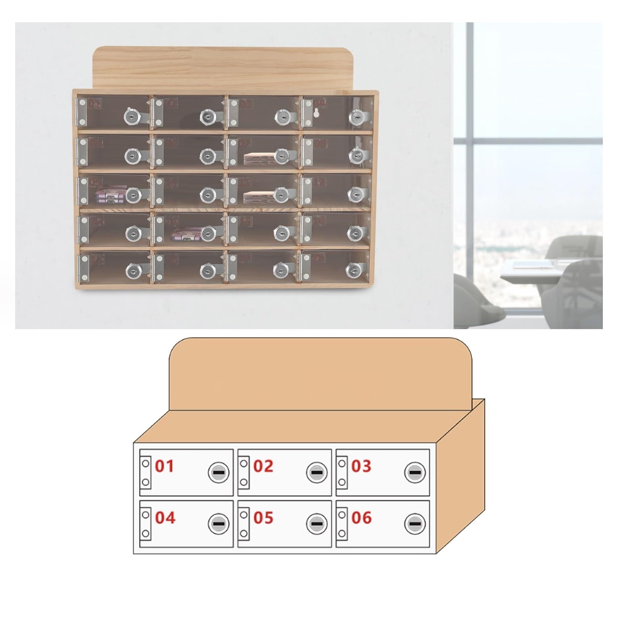 Boîte de rangement pour téléphone en bois avec 9 emplacements sécurisés