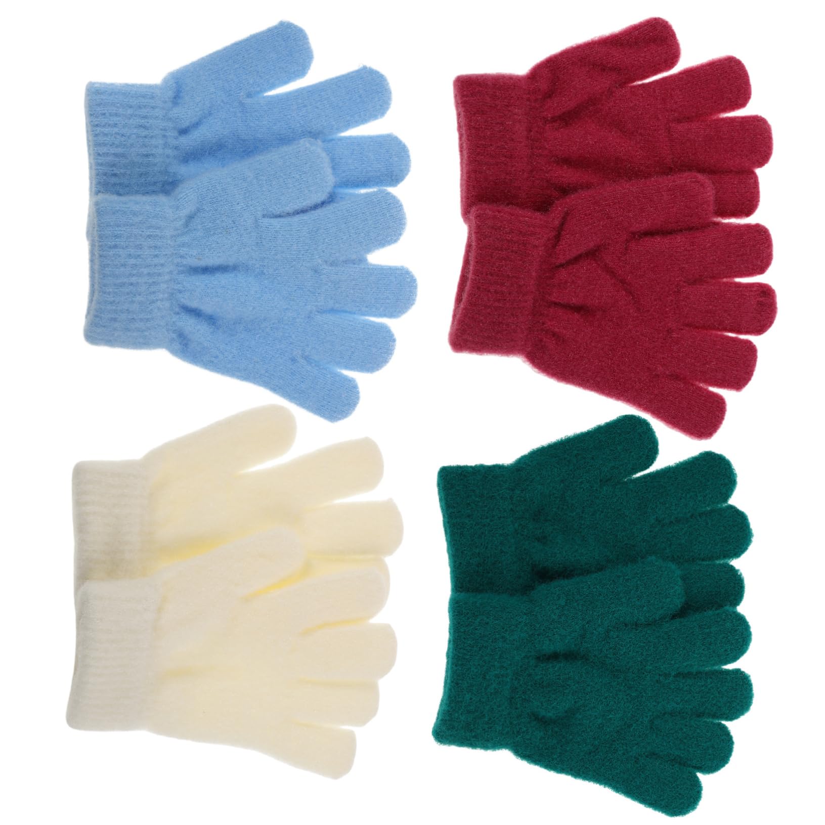 WRITWAA Sulated Thermal Gloves 4 Pack Boys and Girls Mittens Full Finger Knit Soft Fleece Bright Green Light Blue for Winter Sports