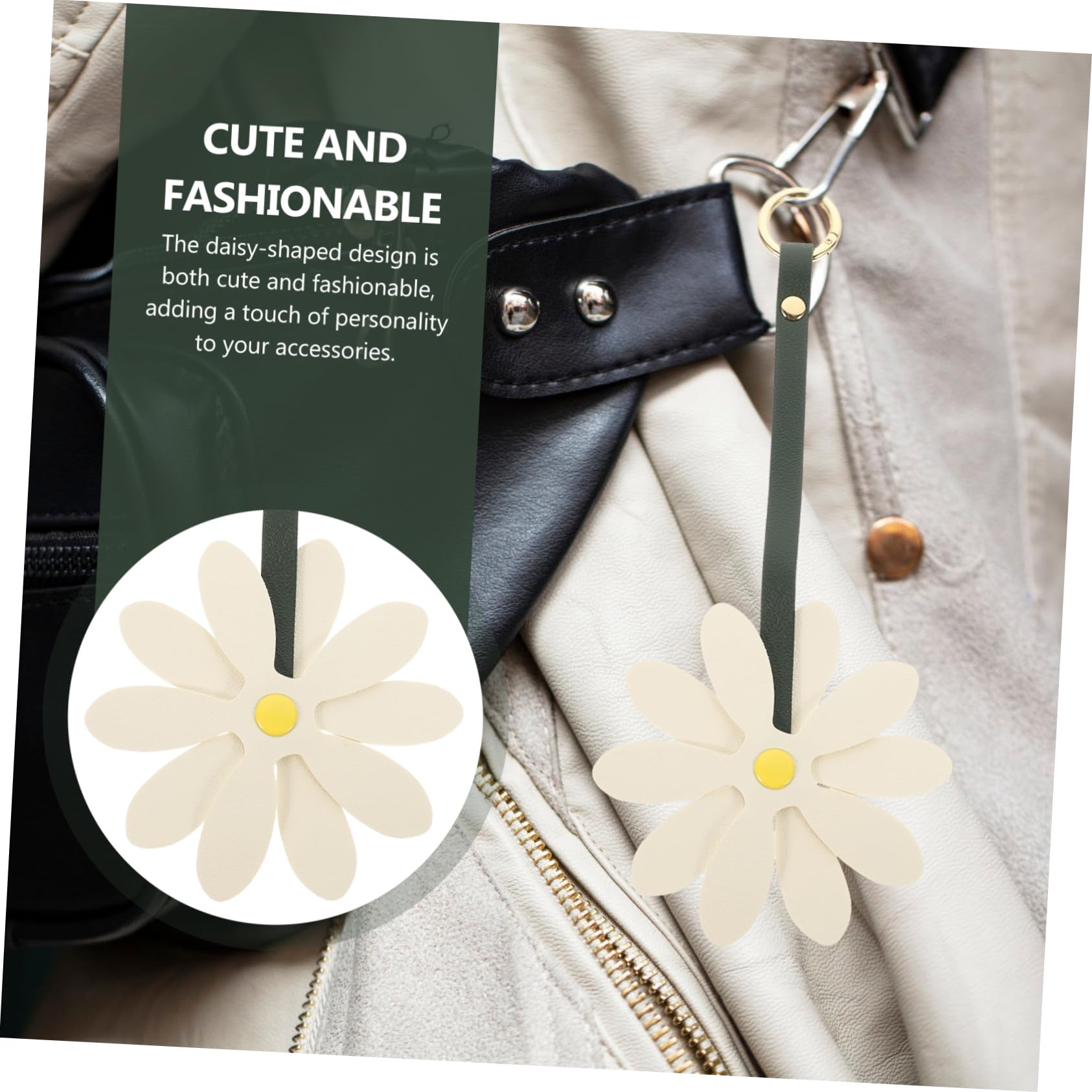 minkissy Gänseblümchen Schlüsselanhänger Paar Taschenanhänger Geldbörsen Schlüsselbund Geldbeutel Liebe Schlüsselanhänger-Anhänger Taschenschlüssel Dekoration PU-Leder Weiß