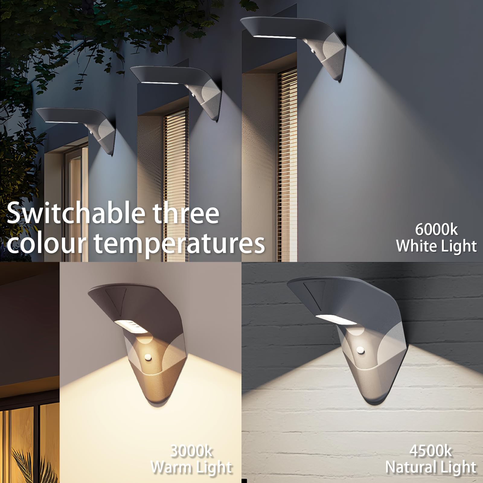 ACMHNC Zewnętrzna lampa słoneczna, zewnętrzna lampa solarna LED z czujnikiem ruchu, bateria 4400 mAh, wodoodporna IP65, aluminium, ściana ogrodowa ściana garaż