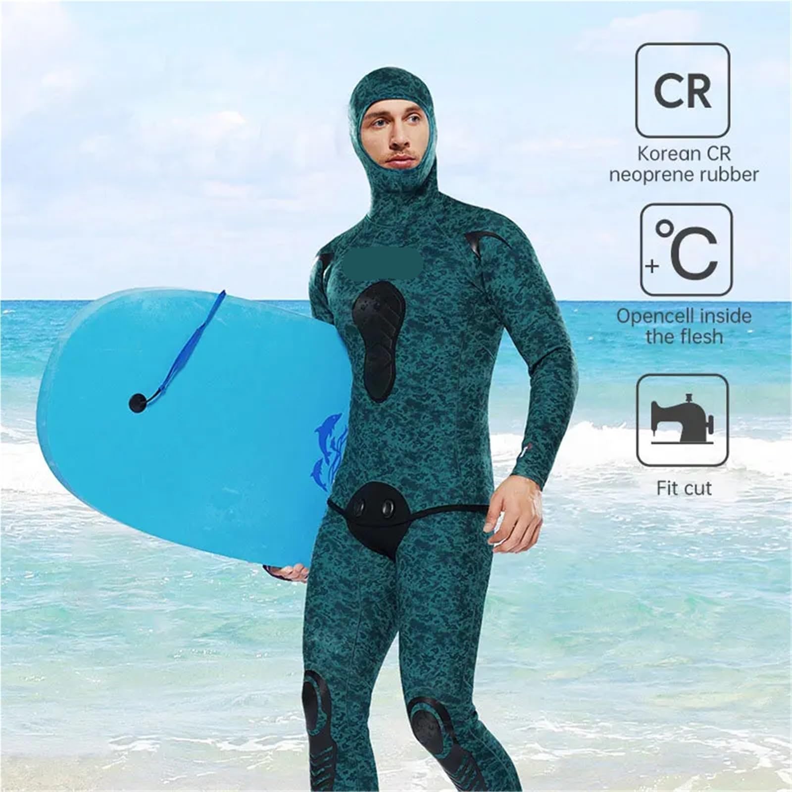 Muta Sub Muta da Pesca Subacquea 3,0 mm | Muta da sub mimetica in neoprene a cellule aperte in 2 pezzi, con cappuccio, tute da snorkeling