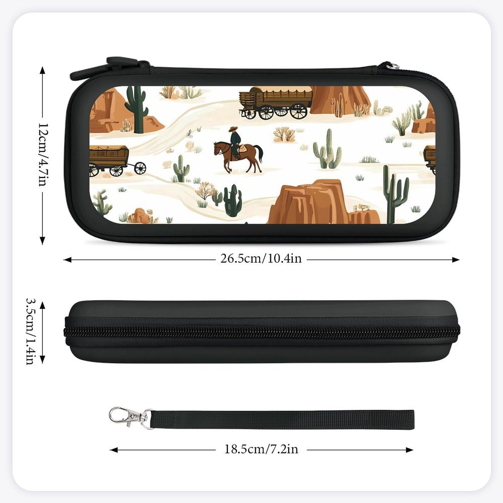Western Horses Cowboys Compatible with Switch Carrying Case Hard Travel Game Bag Pouch with 15 Games Accessories Black-style