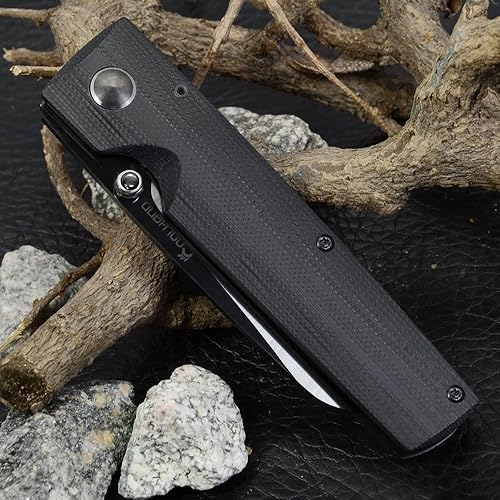 Miniatura 4 de Cool Hand Cuchillo plegable de 3.87 pulgadas con mango G10, hoja de pie de oveja de cerámica negra pulida, diseño de bloqueo de revestimiento y clip