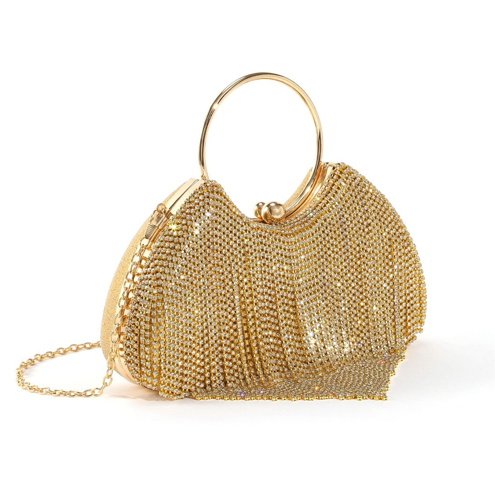 CAZSTYK Rhinestones Evening Bag Tassels Shoulder Bag Stylish Crossbody with Removable Chain for Cocktail Party Wedding Women Shoulder