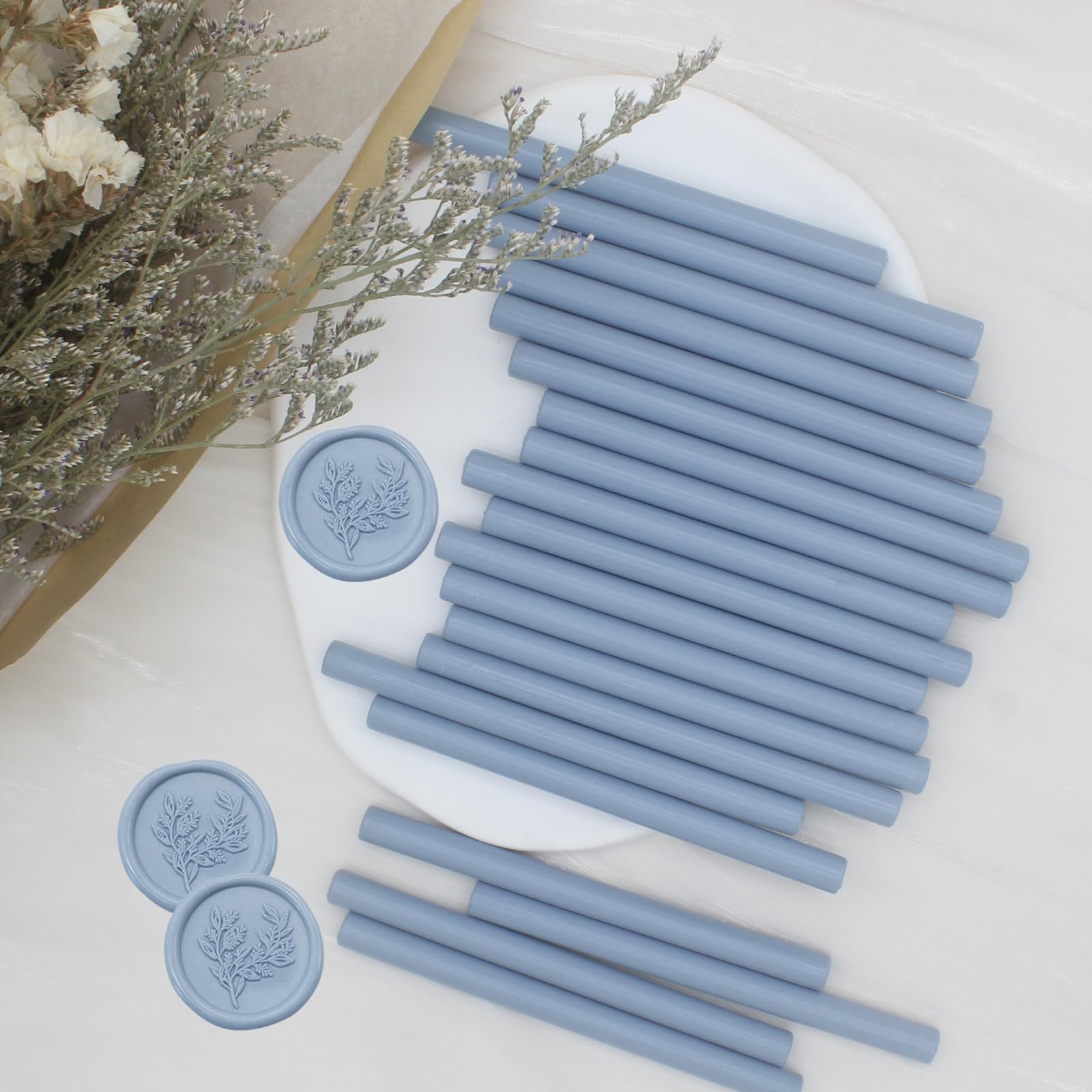 Bastoncini di ceralacca blu polveroso, 20 pezzi, per pistola per colla a ceralacca, di alta qualità, per buste, lettere, matrimoni, invazioni, artigianato, ottima idea regalo (formato