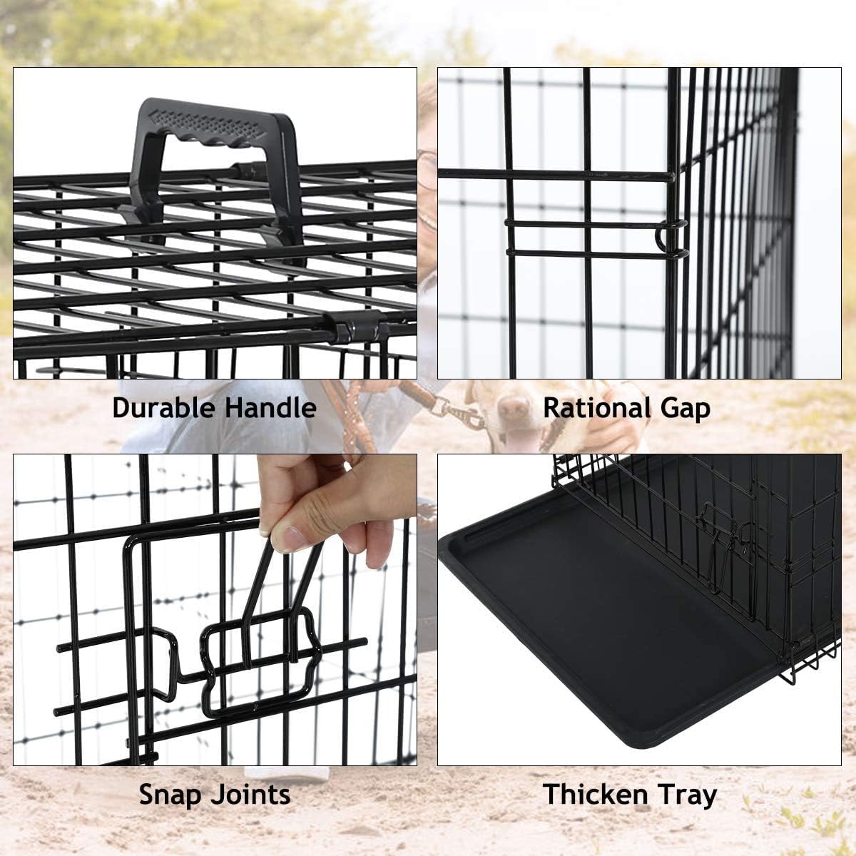 24 Inch Dog Cage - Folding Kennel with Metal Wire, Double-Door, Tray, Handle, Divider for Training and Segregation