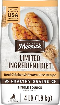 Merrick Limited Ingredient Diet Premium And Natural Kibble With Healthy Grains Chicken And Brown Rice Dog Food - 4.0 lb. Bag