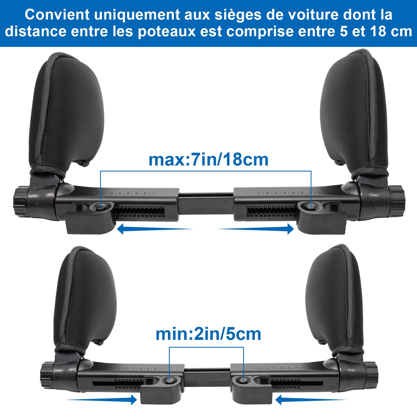 Spurtar 180° Appuie Tete Voiture, Repose Tete Voiture, Cale Tete Enfant Voiture, Coussin Appuie Tete Voiture,(Noir) Enfant Distance des Poteaux 5-18 cm; Peut être associé au Rehausseur Voiture