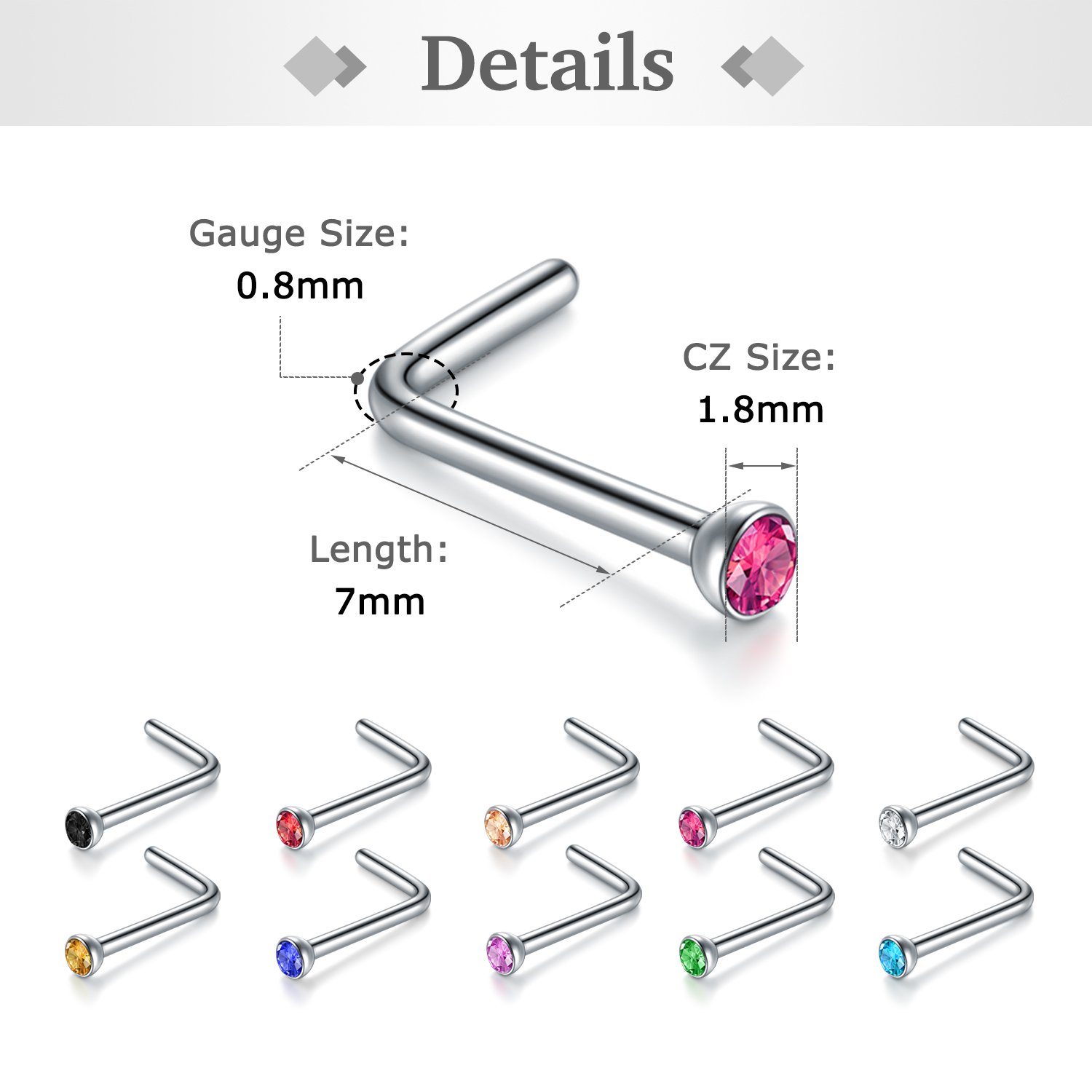 Buy Stainless Steel 20 Gauge Nose Hoop Rings Nose Pin Bone Stud L Shape