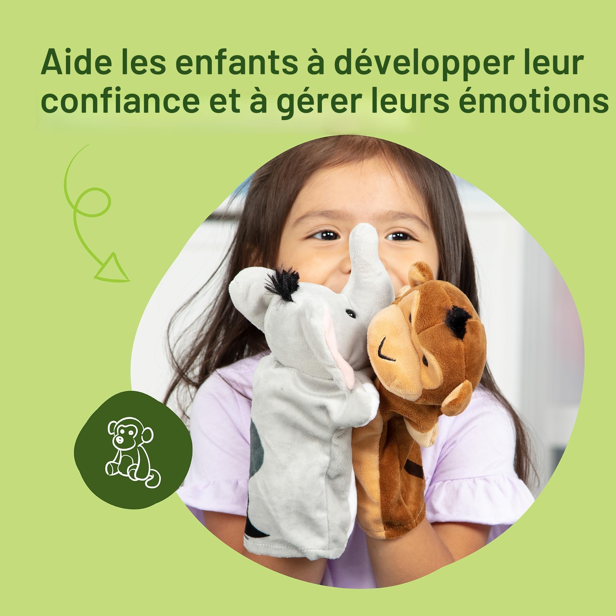 Melissa & Doug - 6 Marionnettes Thème Animaux Safari - Marionnettes À Mains pour Enfant - Peluche Jeu De Rôle - Jouet D'Activité, De Développement Et d'apprentissage - Cadeau Enfant 2 Ans Et +