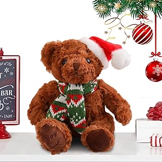 Urso de chapéu de pelúcia de Natal - Urso de pelúcia fofo com chapéu de cachecol,Decoração de natal infantil para quarto, berçário, sala de estar, sala de estudo, quarto infantil, playground Azsul