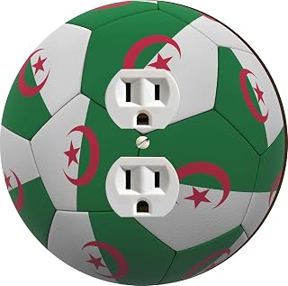 Island Gifting - Algeria Flag Soccer Ball Design - Round Duplex Outlet Cover Plate, Decorative Wall Plate, Modern Electrical Outlet Cover for Home