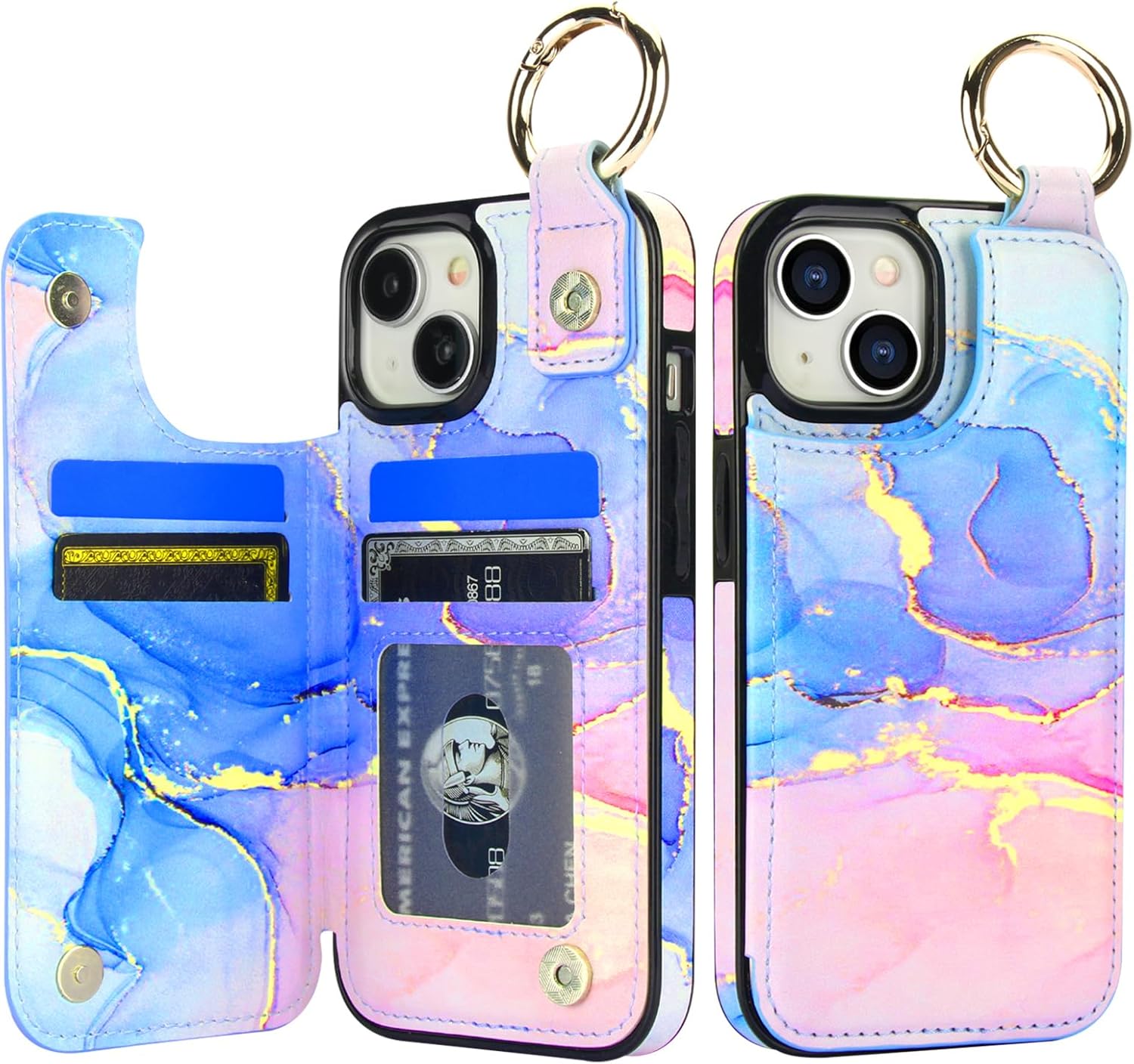 HAOPINSH for iPhone 15 Case Wallet Compatible with MagSafe Wireless Charging, White Leopard Pattern Back Flip Folio RFID Blocking Leather Kickstand Card Slots Case Double Magnetic Clasp Cover 6.1"